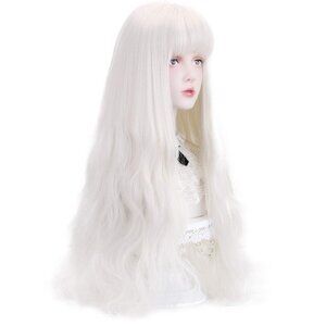 Women's White 30 Inches Synthetic Bangs Natural Long Modern Wavy Cosplay Wigs